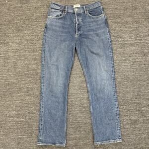 Agolde Riley Jeans Women 28 Blue High Rise Straight Denim Button Organic Cotton